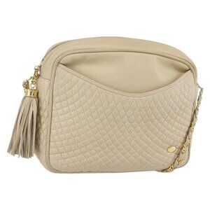 Authentic BALLY Quilted Chain Shoulder Bag Leather Ivory Gold